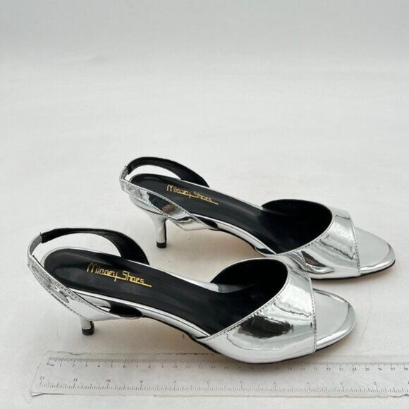 Milooey shoes Women Comfy Slingback Kitten Low Heels Elegant Peep Toe  Silver - Picture 4 of 7